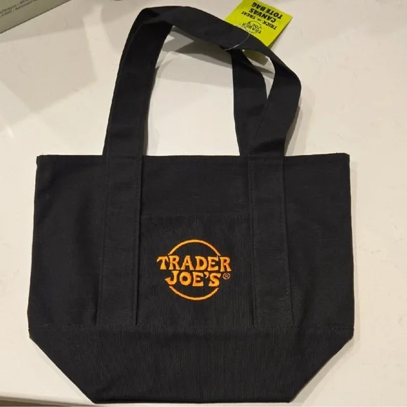 New W/Tag TRADER JOES Canvas Tote Bag Trader Joes TOTE BAG black W/ Embroidery - Picture 1 of 2